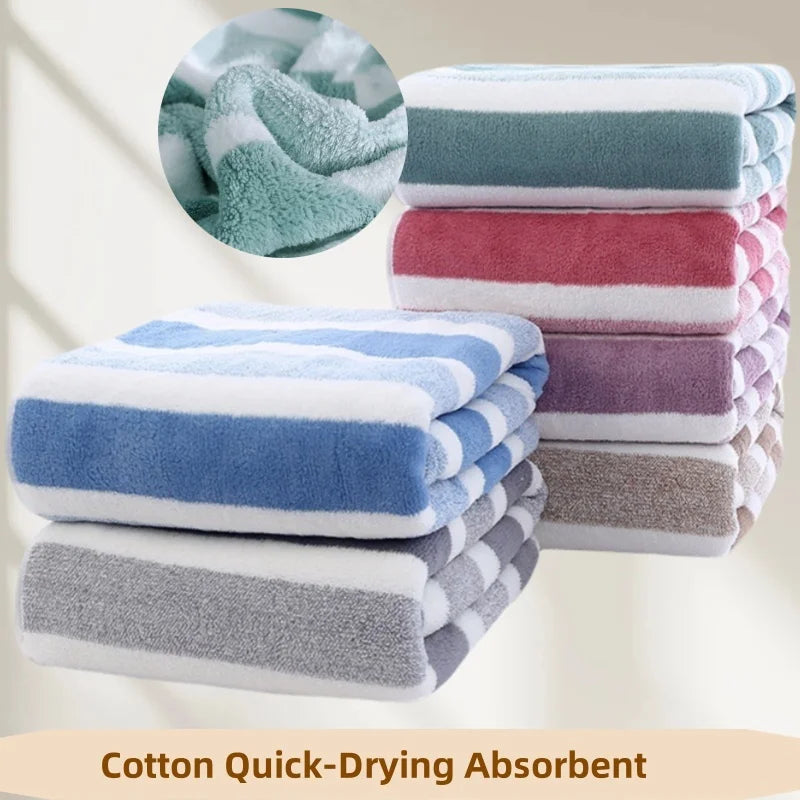 Soft Striped Bath Towel Set - Quick-Drying Absorbent Microfiber Face & Hand Towels for Bathroom, Home Spa - 70x140cm & 35x75cm
