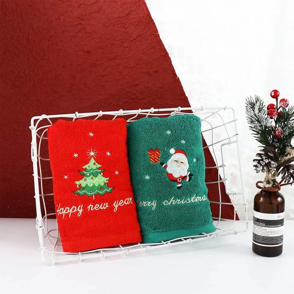 New Navidad Xmas Face Towel Christmas Decor Red Santa Claus New Year Gift Home Bathroom Washing Hand Face Towel Cloth Man Woman
