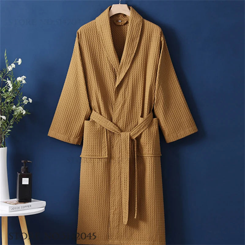100% Cotton Couple Robe Waffle Bathrobe Gown Kimono Yukata Home Clothes Casual Women Sleepwar Nightwear Spring Summer Loungewear