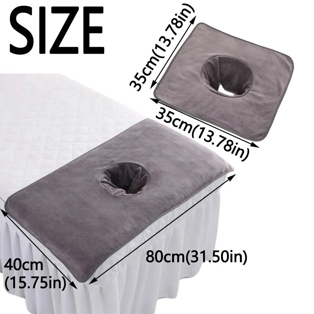 Thickened Massage Face Towel Breathable Soft Beauty Salon Towel with Hole Solid Color Headrest Pads for Beauty Salons